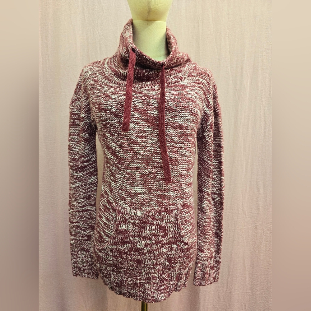 Rue21 Women's Cowl Neck Space Dye Heather Marled Sweater,Wine Red- Medium